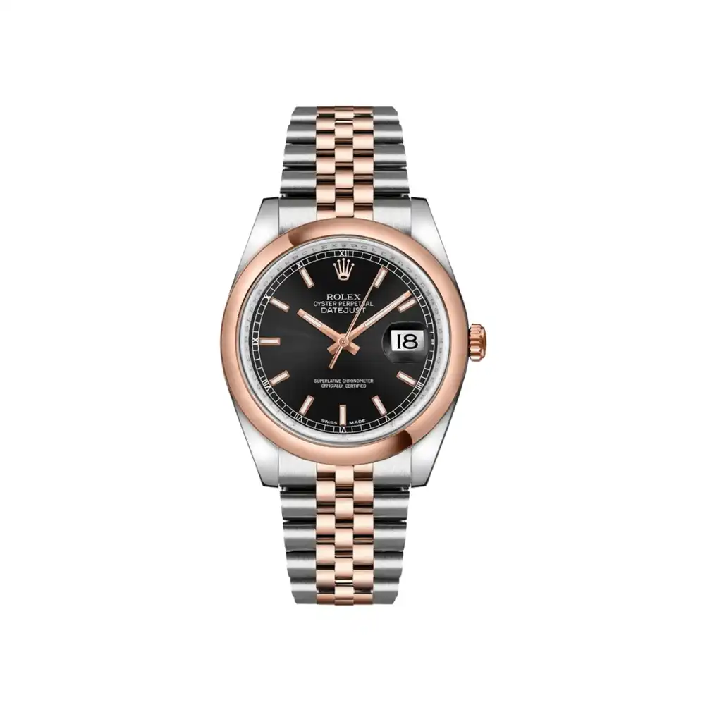 b0ouxe4yds5.webp Rolex Datejust Replica 116201 Stainless Steel Rose Gold Black Dial - Image 1