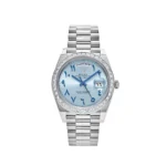 Replica Rolex Day-Date 228396TBR Platinum Ice Blue Arabic Dial Diamond Bezel