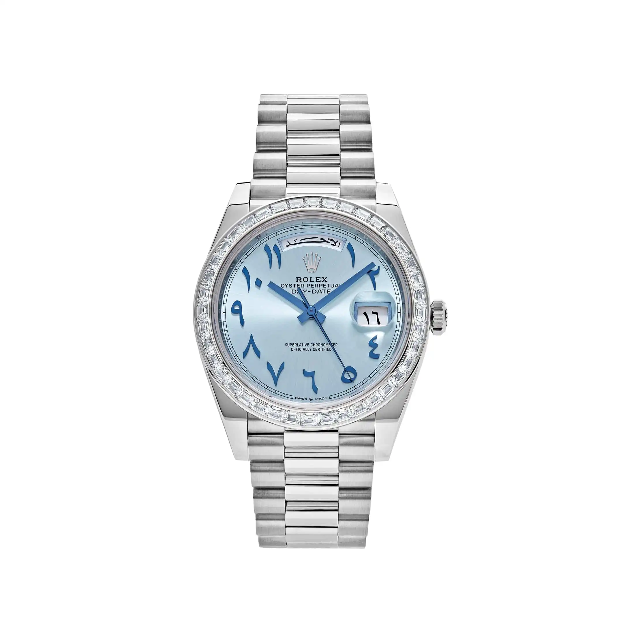 ym5i51rqj2v.webp Replica Rolex Day-Date 228396TBR Platinum Ice Blue Arabic Dial Diamond Bezel - Image 1