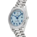 Replica Rolex Day-Date 228396TBR Platinum Ice Blue Arabic Dial Diamond Bezel - Image 3