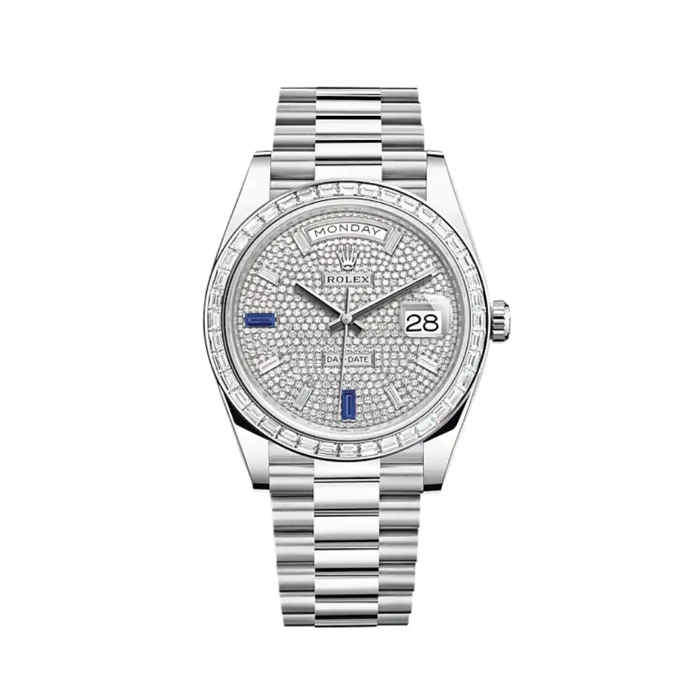 pwpbys5hrna.webp Replica Rolex Day-Date 228396TBR Platinum Diamond Bezel Diamond-Paved Sapphire Dial - Image 1