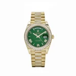 Replica Rolex Day-Date 228348RBR Yellow Gold Green Roman Numeral Dial Diamond Bezel
