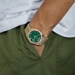 Replica Rolex Day-Date 228348RBR Yellow Gold Green Roman Numeral Dial Diamond Bezel - Image 2