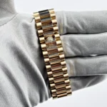 Replica Rolex Day-Date 228348RBR Yellow Gold Green Roman Numeral Dial Diamond Bezel - Image 9