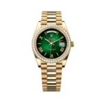 Replica Rolex Day-Date 228348RBR Yellow Gold Green Ombre Roman Numeral Dial Diamond Bezel