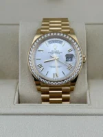 Replica Rolex Day-Date 228348RBR Yellow Gold Diamond Bezel Silver Dial - Image 2