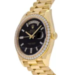 Replica Rolex Day-Date 228348RBR Yellow Gold Diamond Bezel Black Onyx Dial - Image 3