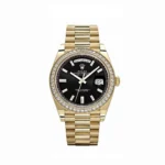 Replica Rolex Day-Date 228348RBR Yellow Gold Black Diamond Dial Diamond Bezel