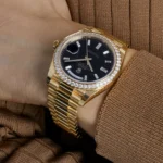 Replica Rolex Day-Date 228348RBR Yellow Gold Black Diamond Dial Diamond Bezel - Image 3