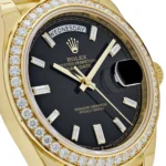 Replica Rolex Day-Date 228348RBR Yellow Gold Black Diamond Dial Diamond Bezel - Image 6