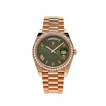 Replica Rolex Day-Date 228345RBR Rose Gold Olive Green Dial Diamond Bezel