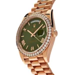 Replica Rolex Day-Date 228345RBR Rose Gold Olive Green Dial Diamond Bezel - Image 2