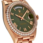 Replica Rolex Day-Date 228345RBR Rose Gold Olive Green Dial Diamond Bezel - Image 3