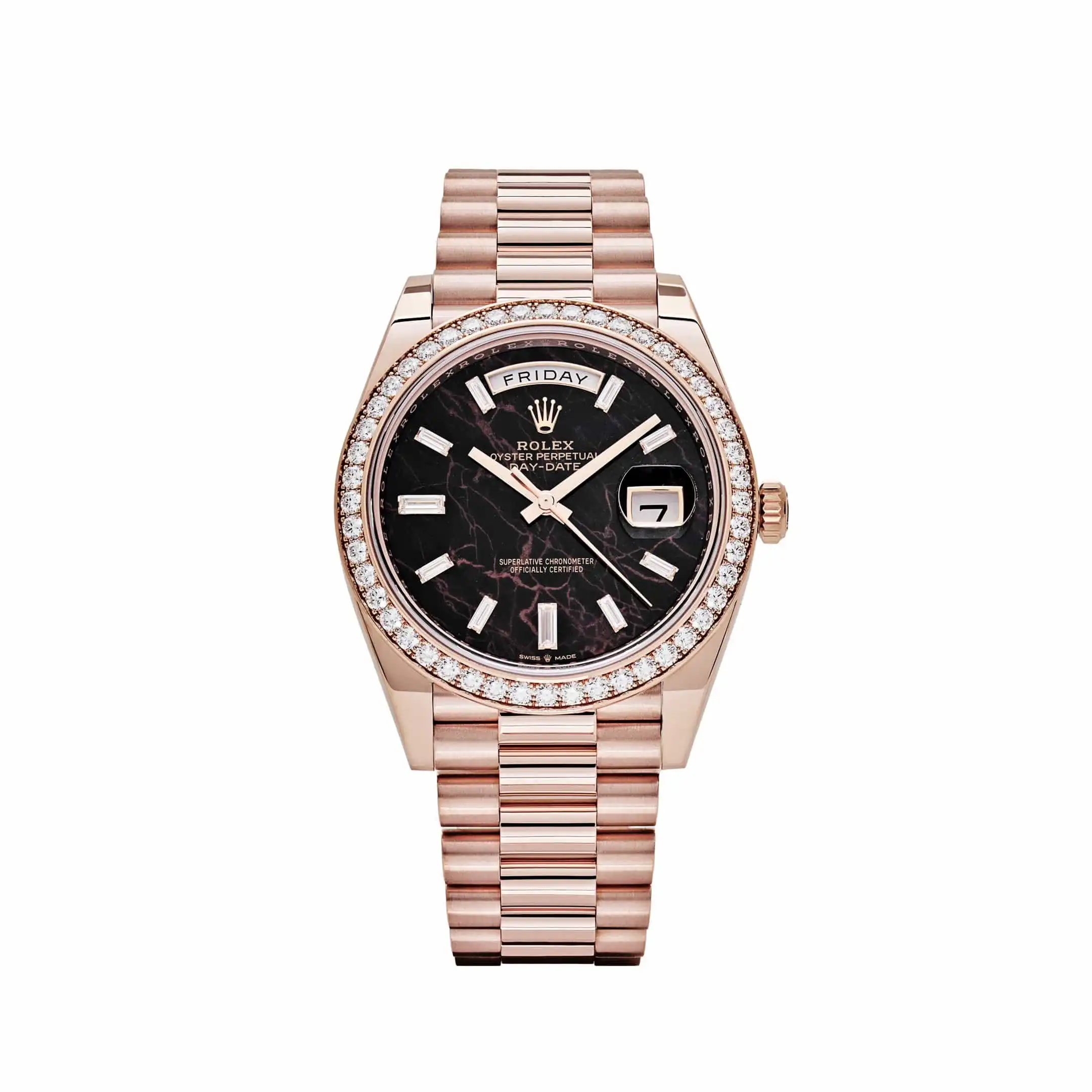 bgfk1v5sbf4.webp Replica Rolex Day-Date 228345RBR Rose Gold Eisenkiesel Dial Diamond Bezel - Image 1