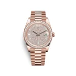 Replica Rolex Day-Date 228345RBR Rose Gold Diamond Bezel Diamond-Paved Dial