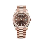Replica Rolex Day-Date 228345RBR Rose Gold Diamond Bezel Chocolate Dial