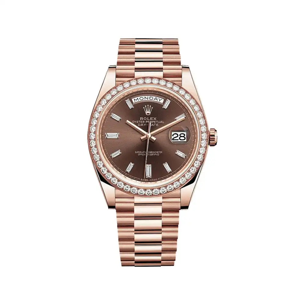 5e2hfkbxq52.webp Replica Rolex Day-Date 228345RBR Rose Gold Diamond Bezel Chocolate Dial - Image 1