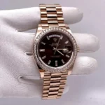 Replica Rolex Day-Date 228345RBR Rose Gold Diamond Bezel Chocolate Dial - Image 2