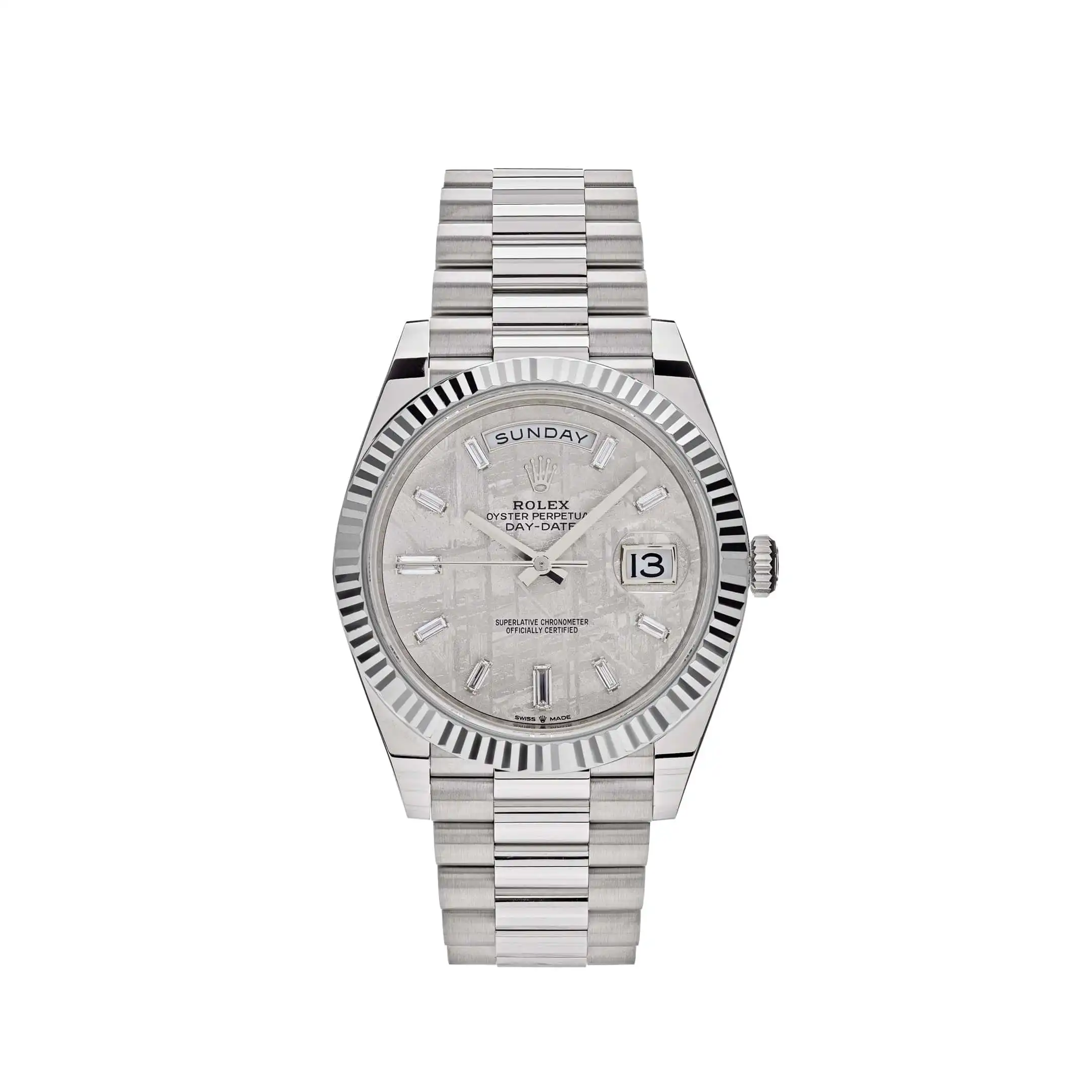 xhmdc3ieakv.webp Replica Rolex Day-Date 228239 White Gold Meteorite Diamond Dial - Image 1