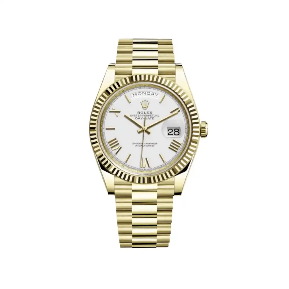 gvii31j3uam.webp Replica Rolex Day-Date 228238 Yellow Gold White Dial - Image 1