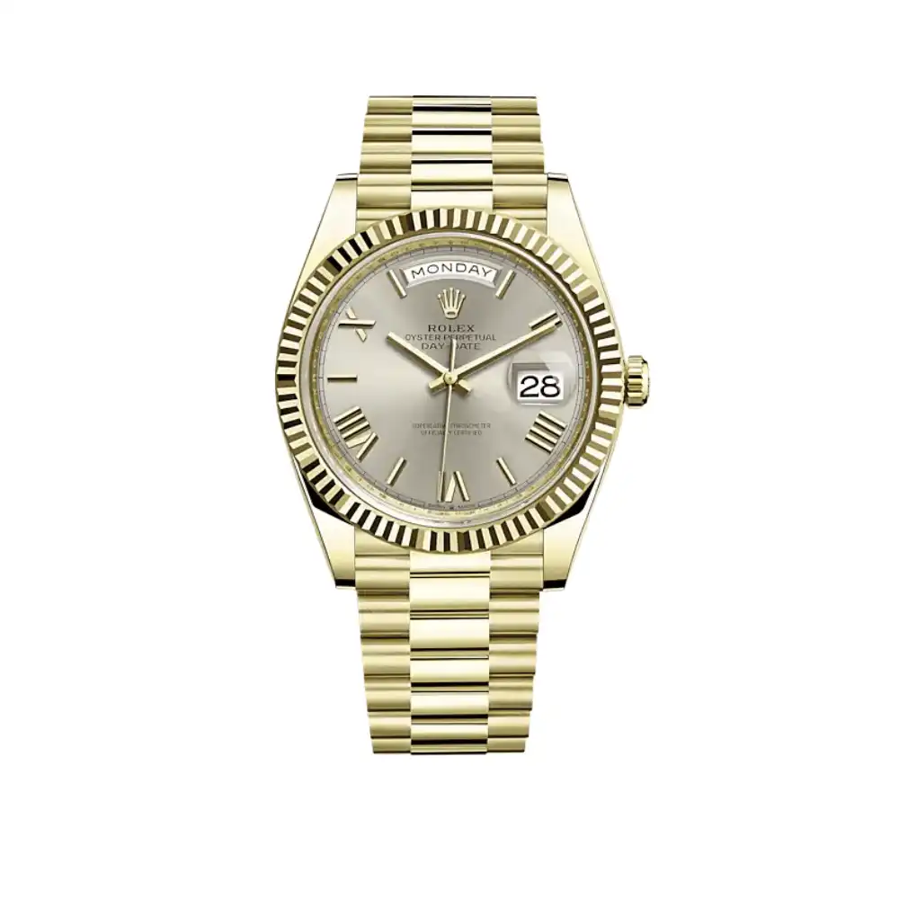 odhx43epn0q.webp Replica Rolex Day-Date 228238 Yellow Gold Silver Dial - Image 1