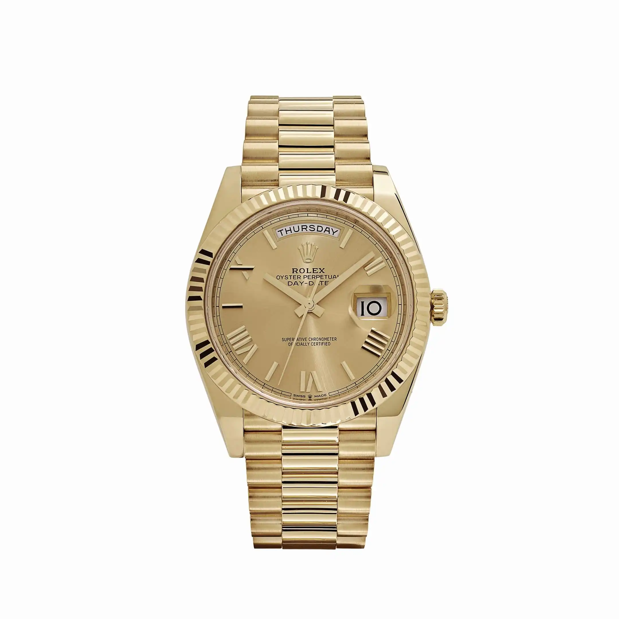 wmmwv0w54bn.webp Replica Rolex Day-Date 228238 Yellow Gold Champagne Roman Dial - Image 1