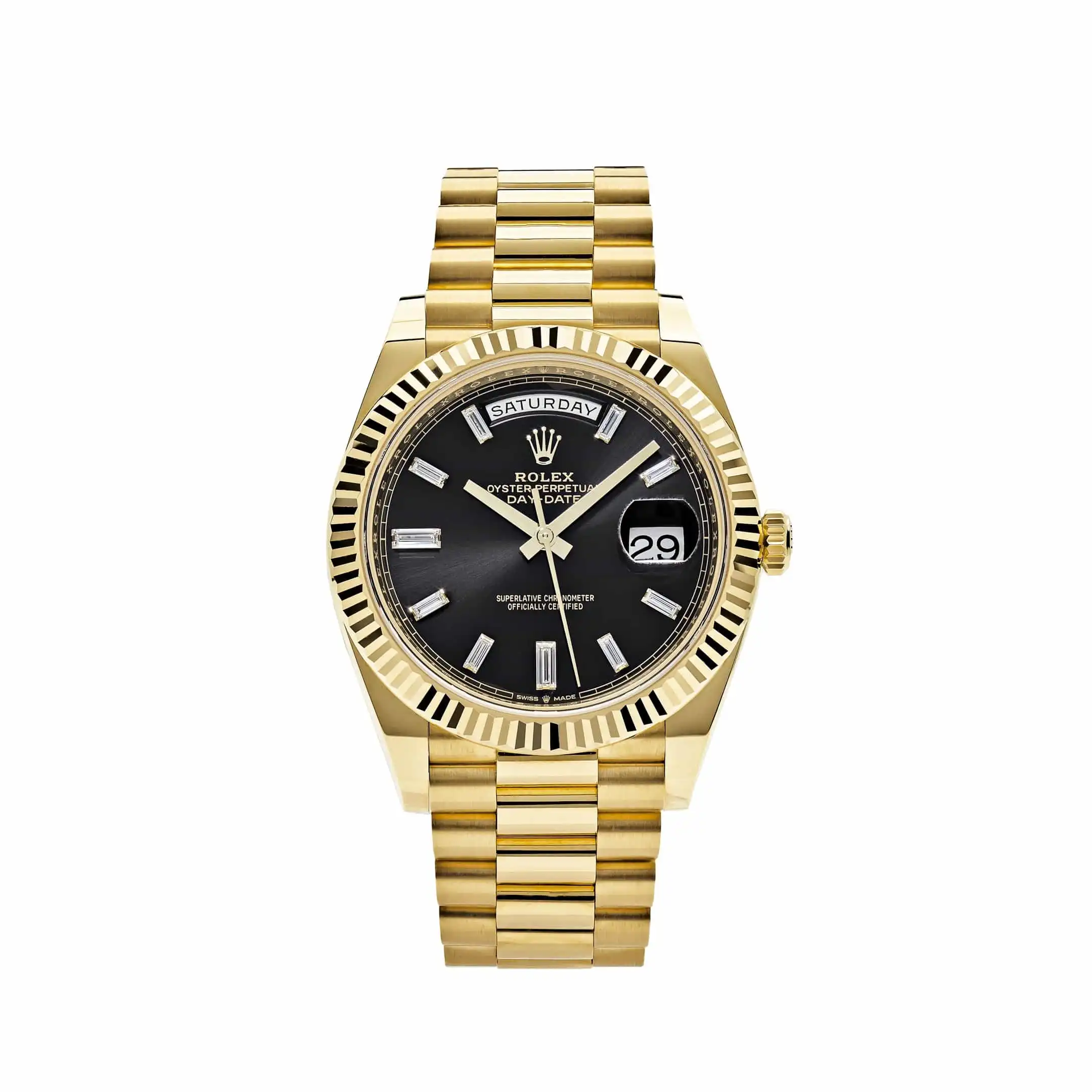rhappa5e2mt.webp Replica Rolex Day-Date 228238 Yellow Gold Black Baguette Diamond Dial - Image 1