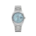 Replica Rolex Day-Date 128396TBR Platinum Ice Blue Dial Diamond Bezel