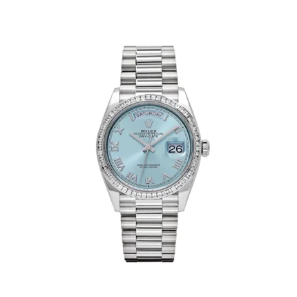 Replica Rolex Day-Date 128396TBR Platinum Ice Blue Dial Diamond Bezel
