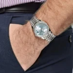 Replica Rolex Day-Date 128396TBR Platinum Ice Blue Dial Diamond Bezel - Image 2