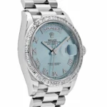 Replica Rolex Day-Date 128396TBR Platinum Ice Blue Dial Diamond Bezel - Image 3