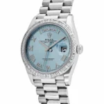 Replica Rolex Day-Date 128396TBR Platinum Ice Blue Dial Diamond Bezel - Image 4