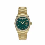 Replica Rolex Day-Date 128348RBR Yellow Gold Green Malachite Dial Diamond Beze