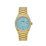 Replica Rolex Day-Date 128348RBR Yellow Gold Diamond Bezel Turquoise Diamond Dial
