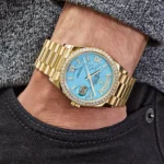 Replica Rolex Day-Date 128348RBR Yellow Gold Diamond Bezel Turquoise Diamond Dial - Image 2