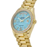 Replica Rolex Day-Date 128348RBR Yellow Gold Diamond Bezel Turquoise Diamond Dial - Image 3