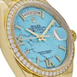 Replica Rolex Day-Date 128348RBR Yellow Gold Diamond Bezel Turquoise Diamond Dial - Image 4