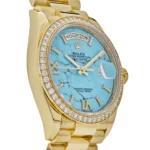 Replica Rolex Day-Date 128348RBR Yellow Gold Diamond Bezel Turquoise Diamond Dial - Image 5