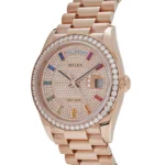 Replica Rolex Day-Date 128345RBR Rose Gold Rainbow Diamond Pave Dial - Image 2
