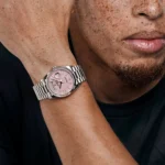 Replica Rolex Day-Date 128239 White Gold Pink Opal Diamond Roman Numerals Dial - Image 3