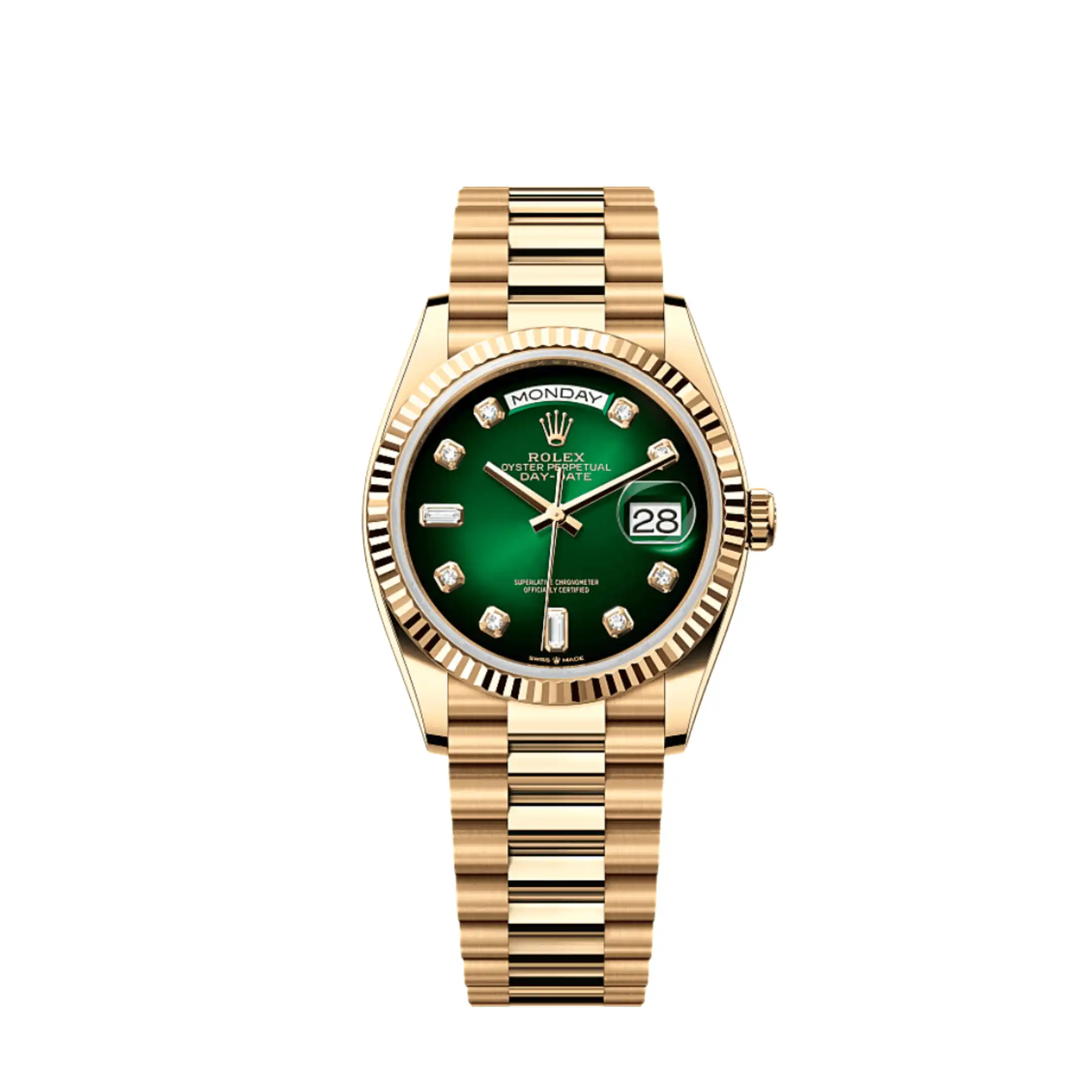 5oywusctiwd.webp Replica Rolex Day-Date 128238 Yellow Gold Green Diamond Dial - Image 1