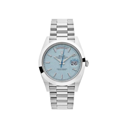 Replica Rolex Day-Date 228206 Platinum Ice Blue Diagonal Motif Dial