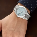 Replica Rolex Day-Date 228206 Platinum Ice Blue Diagonal Motif Dial - Image 2