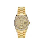 Replica Rolex Day-Date 118398BR Yellow Gold Diamond Bezel Champagne Diamond Dial