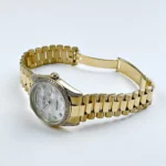 Replica Rolex Day-Date 118388 Yellow Gold White Mother of Pearl Dial Diamond Bezel - Image 5