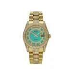 Replica Rolex Day-Date 118388 Yellow Gold Jade Green Dial Diamond Pave Carous
