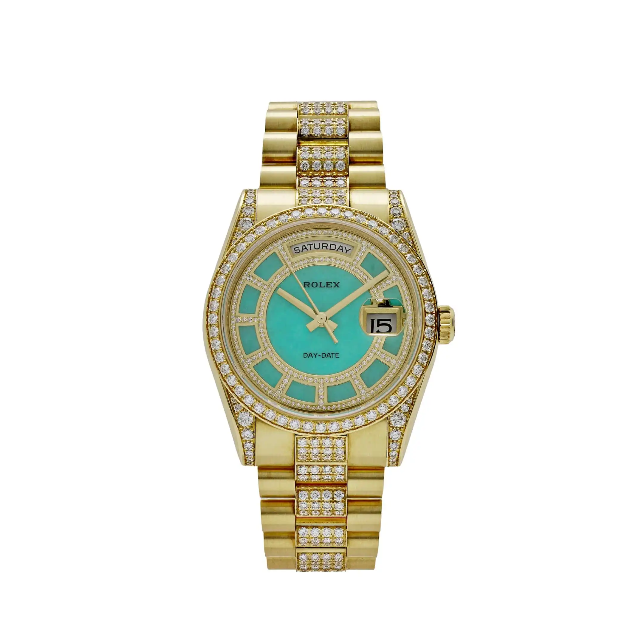 psbz2xf5etg.webp Replica Rolex Day-Date 118388 Yellow Gold Jade Green Dial Diamond Pave Carous - Image 1
