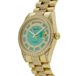 Replica Rolex Day-Date 118388 Yellow Gold Jade Green Dial Diamond Pave Carous - Image 4