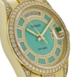 Replica Rolex Day-Date 118388 Yellow Gold Jade Green Dial Diamond Pave Carous - Image 5