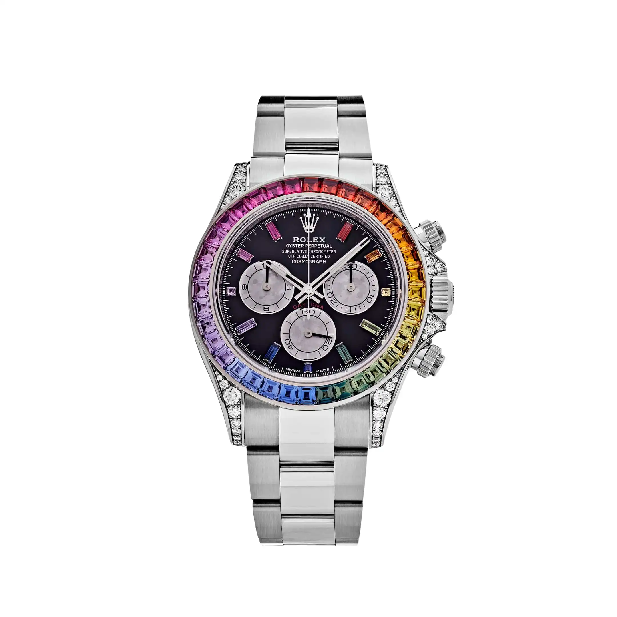 j2qbu3o5xsz.webp Rolex Daytona Replica 116599RBOW 'Rainbow' White Gold Black Dial Sapphire Bezel - Image 1